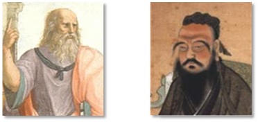  Ancient philosophers, Plato (left) and Confucius (right)